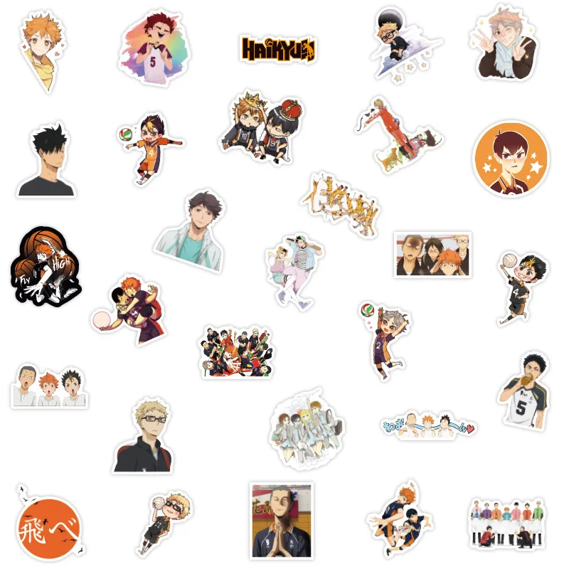 50pcs set haikyuu stickers japanese anime sticker volleyball for decal on guitar suitcase laptop phone fridge motorcycle car stickers aliexpress