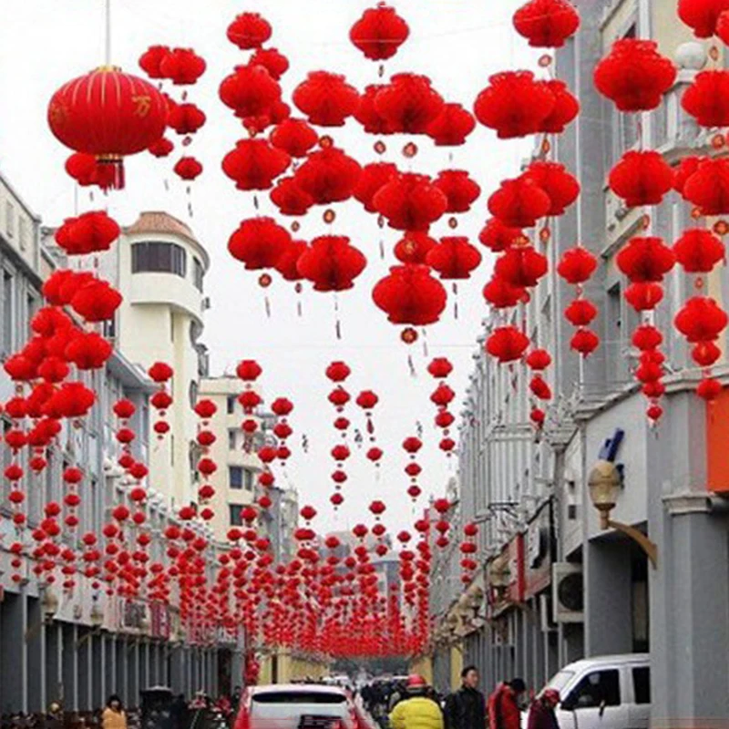 

10pcs/set Chinese Hanging Lanterns Round New Year Festival Wishing Plastic Decor Interior Scene Layout Wedding Opening