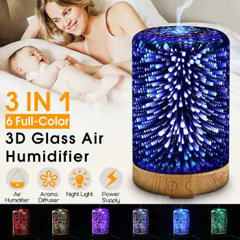 

12W 3D Glass Aromatherapy Oil Diffuser 3IN1 Color Changing Essential Oil Diffuser Air Humidifier Starburst Night Lights 110/220V