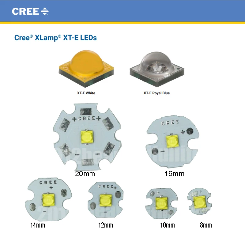 

1X Original Cree XTE XT-E 1W-5W Cool white Warm white NW Royal Blue High Power Led on 8mm/10mm/12mm/14mm/16mm/20mm PCB Star