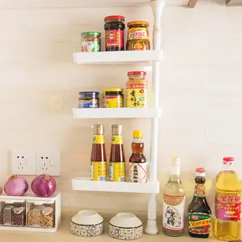 

Multifunctional Kitchen Organizer Nail-free Kitchen Shelf Telescopic Rotating Seasoning Storage Rack Wall Holder Organizer