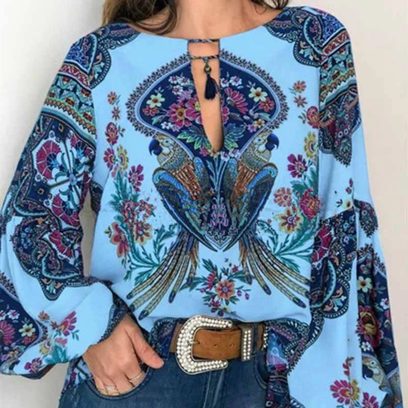 Женская блузка с v образным вырезом и длинным рукавом фонариком Boho|Блузки| |