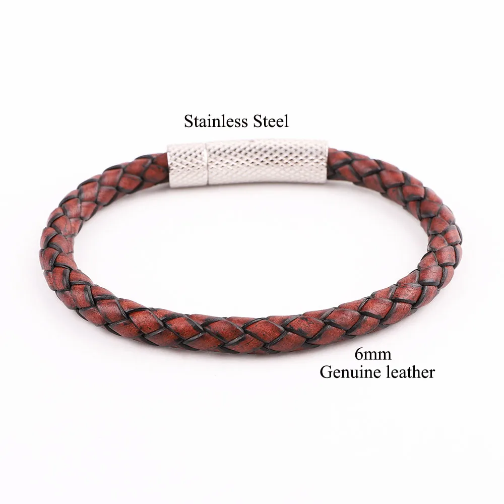 High Quality New Design Stainless Steel Cross Natural Stone Vintage Genuine Leather Bracelet Men