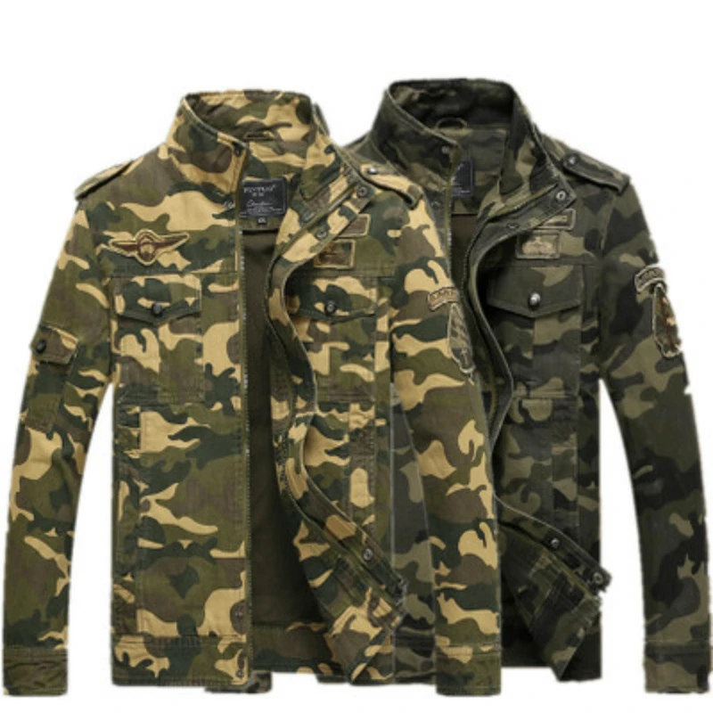 

2019 Autumn Good Quality Army Clothes Streetwear Fashion Casual Large Size Camouflage Print Work Jacket Men's Military Jacket