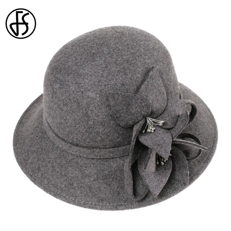 Женская фетровая шляпка Колокол FS винтажная широкая из шерсти с широкими полями