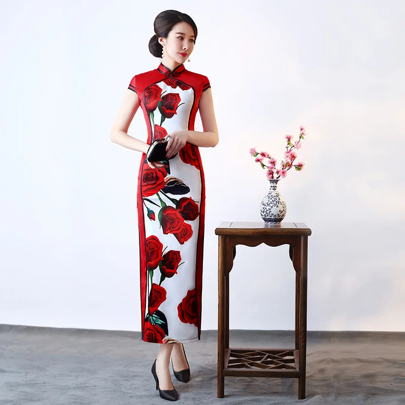 Китайский традиционный Чонсам длинное платье Ципао Vestido длинное Чонсам с вышивкой сексуальное Qipao Плюс Размер - Цвет: red