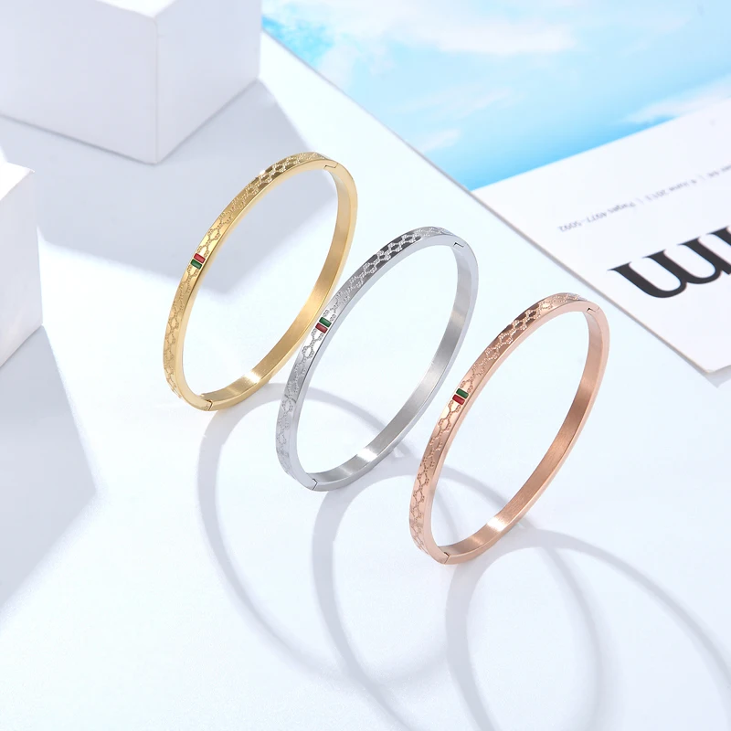 Bangle Bracelet Stainless Steel Bracelet for Women Red Green Charm Jewelry