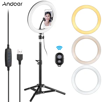 

Andoer 10inch LED Ring Light Video Streaming Kit with 10inch LED Ring Light Ball Head Tripod Remote Shutter with Phone Holder