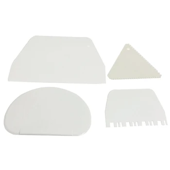 

New Cake Edge Side Decorating Tools White Plastic 4 in 1 Scraper Smoother Comb Set