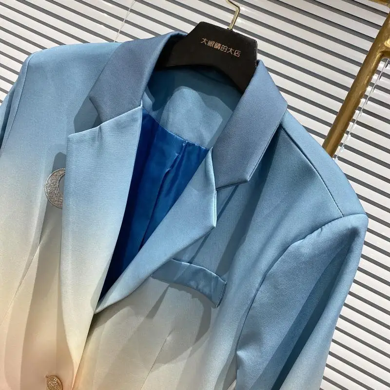 Spring Autumn Winter Long Sleeve Notched Collar Patchwork Color Single Breasted Loose Blazer Women Coat Suit Jacket Female