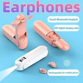 

F7 TWS Bluetooth Earphones With Charging Box LED Display Mini Handheld Fan Multifunction Sports Gaming Wireless Headsets Earbuds