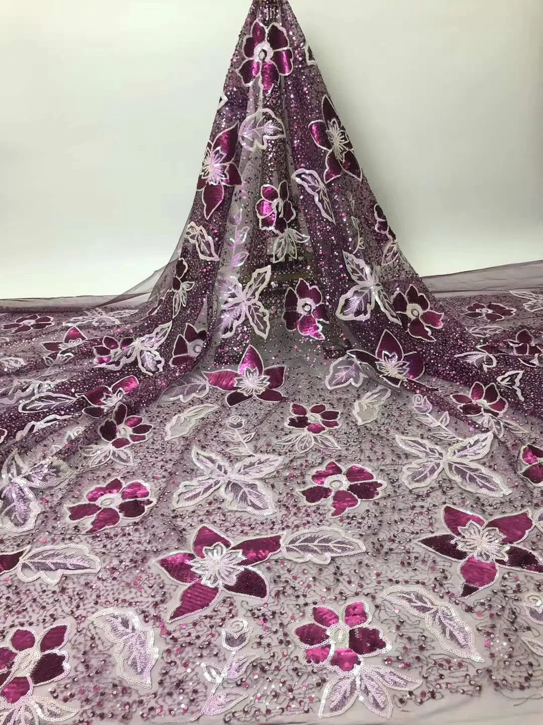 

African French Mesh Gauze Lace Fabric For Evening Dress Fabric 2022 New Nigeria Sequined Lace FJ4265