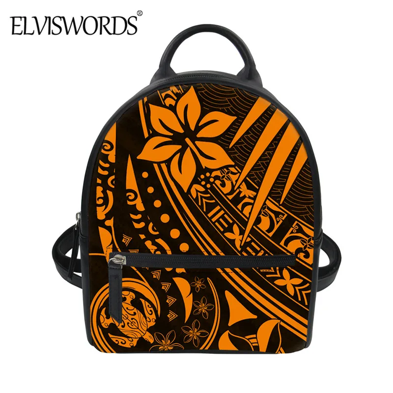 ELVISWORDS-Mini mochila Polinesia para mujer, diseño Tribal, bolso de hombro, informal, chicas adolescentes, saco de cuero PU duradero