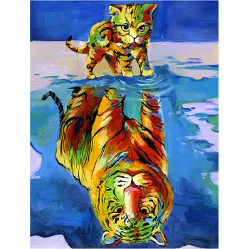 

New circular Stones Square Diamond Painting Tiger and cat Diamond Embroidery sale Mosaic Patterns bead Cross Stitch wall sticker