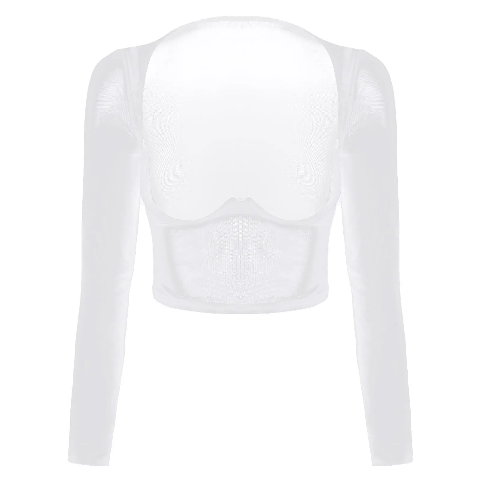 thumbnail image 1 of Top corto con aros y malla transparente para mujer, camiseta de manga larga con copa abierta, camisetas de leotardo transparente, lencería, disfraces para discoteca, 1 of 5