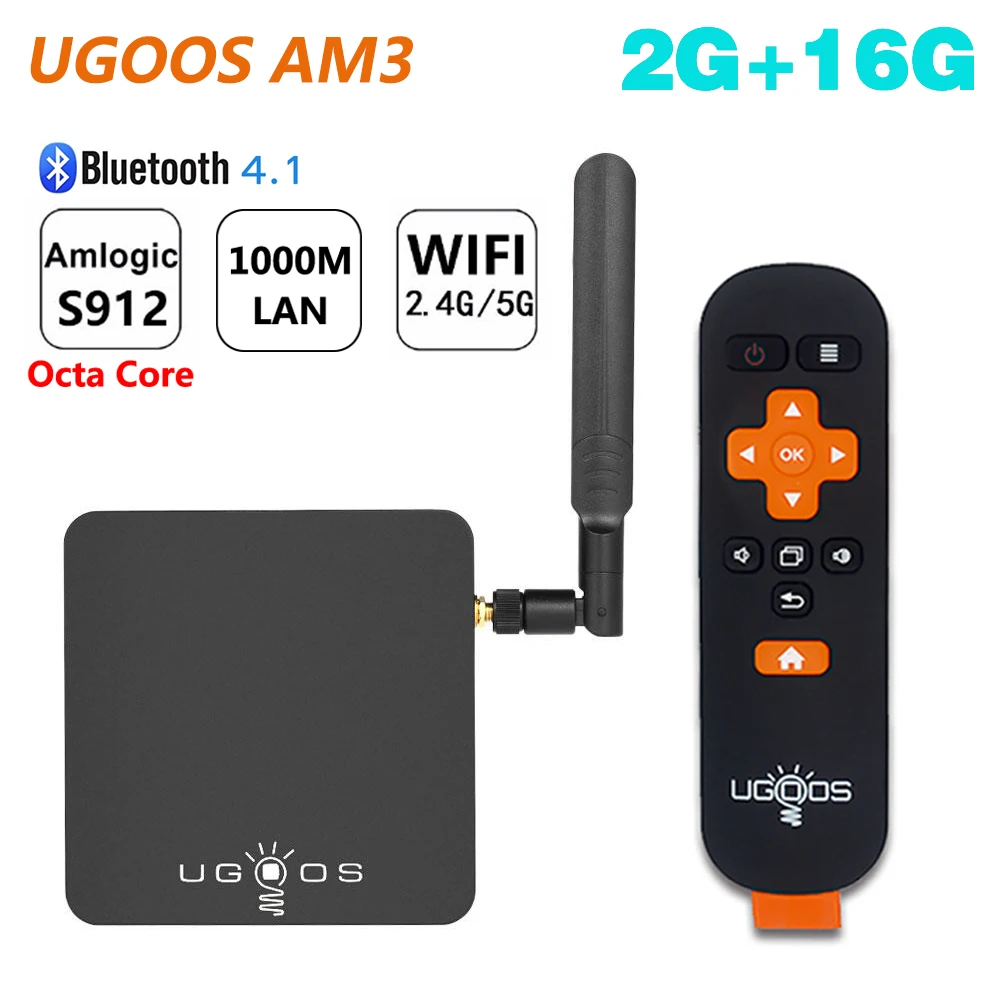 ТВ-приставка UGOOS AM3 Android 7,1 2 Гб 16 Гб ТВ-приставка Amlogic S912 Восьмиядерный 4K медиаплеер 2,4G/5G WiFi 1000M смарт-ТВ-приставка