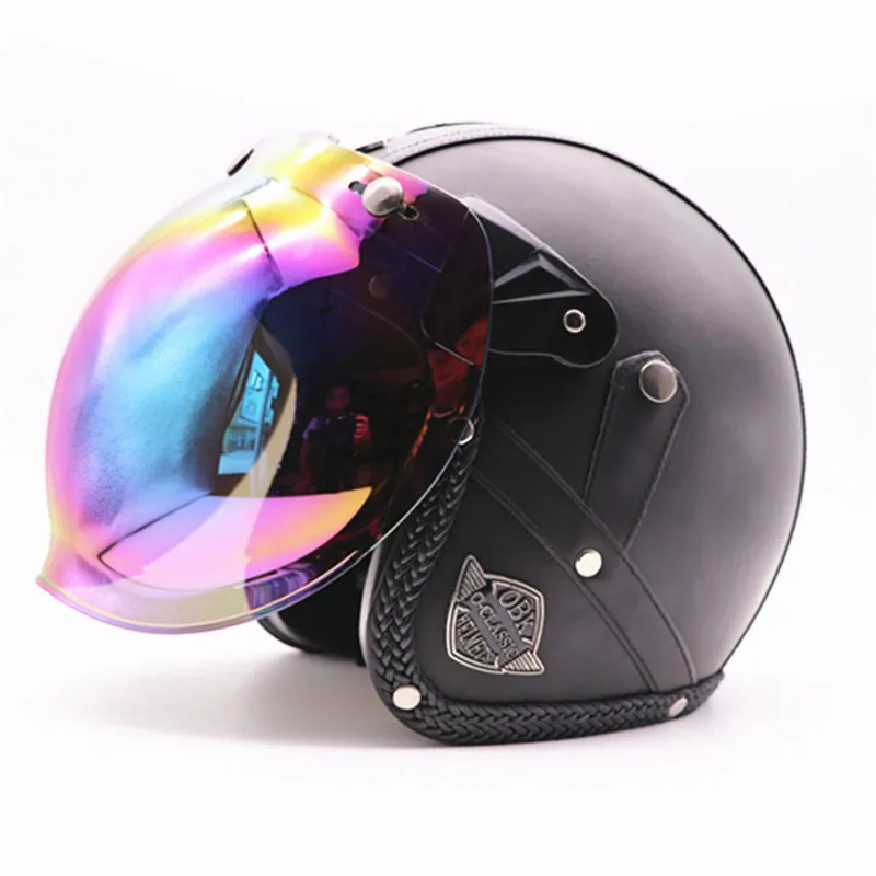 Helmet checking retro motorcycle Helmet men and women Helmet HL pedal leather Helmet men and women with color mercifully mirror
