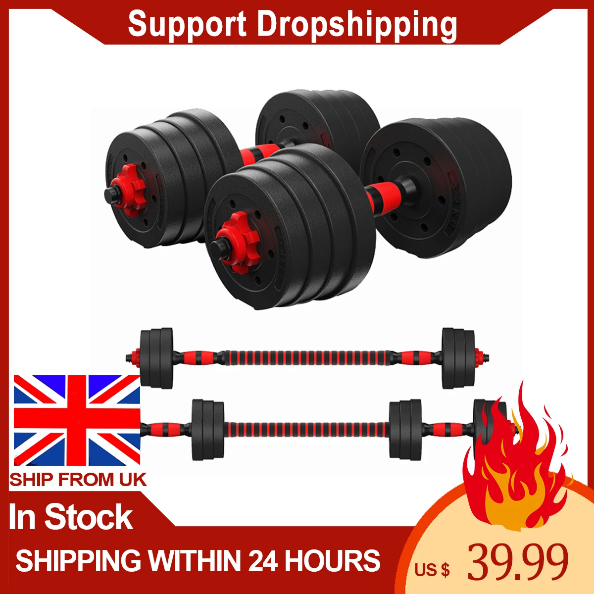 

2pcs Fitness Dumbbells Detachable Dumbbell Arm Muscle Trainer 40CM Bar Household Exercise Supplies for Home Office Gym