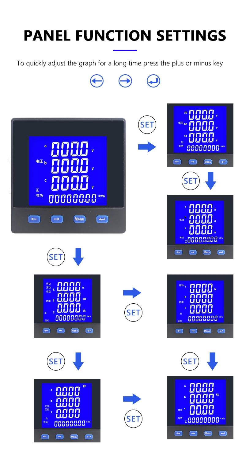 Multifunction power meter trifásico display lcd 3p3w