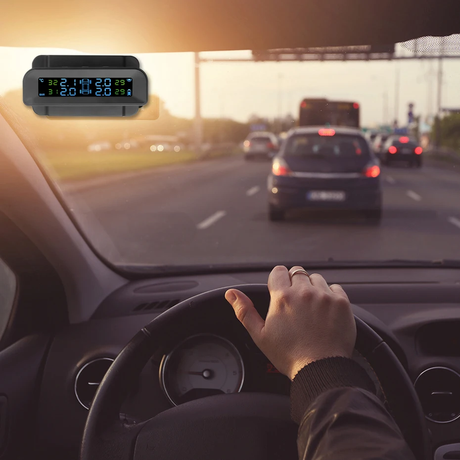 Солнечная мощность TPMS автомобильная система контроля давления в шинах дисплей в режиме реального времени Сигнализация Беспроводные внешние датчики на лобовом стекле или приборной панели