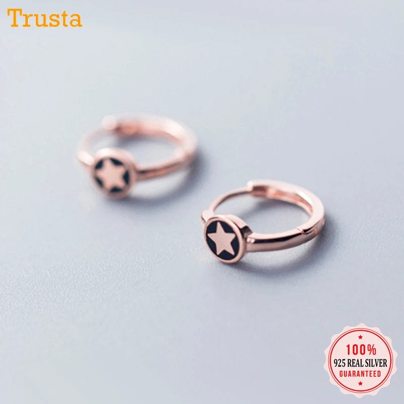 Trusta 100% 925 Sterling Silver Hoop Geometric Black Star Ear Cuff Clip Earrings For Women Piercing Fashion Jewelry DS1529 | Украшения и