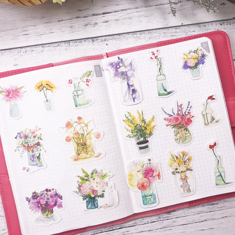 14Pcs/Pack Diary Vintage Beautiful Flower Vase Sticker DIY Craft Scrarpbooking Album Junk Journal Planner Decorative Stickers