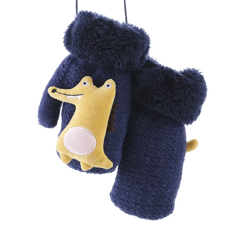 Dinosaur navy Детские перчатки с динозавром из мультфильма; теплые шерстяные перчатки с милыми животными; зимние аксессуары для мальчиков и девочек - Цвет: Dinosaur navy