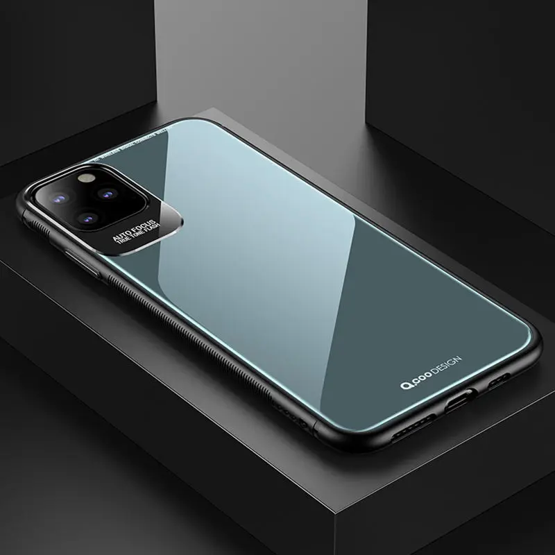 Однотонный чехол из закаленного стекла для телефона для iPhone 11 Pro XR XS Max X 8 7 6 6S Plus темно-зеленый анти-шок задняя крышка для iPhone 11 - Цвет: T4