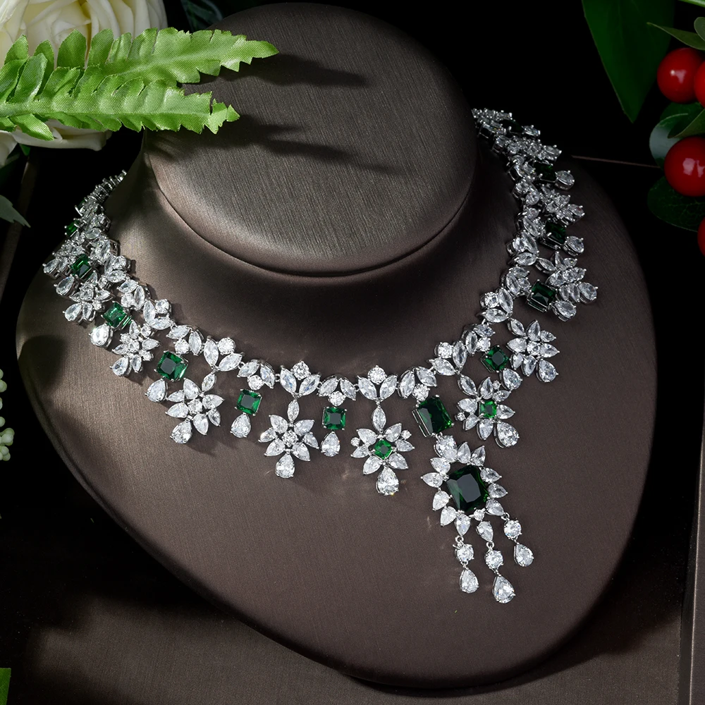 HIBRIDE New Arrival Cubic Zircon Wedding Jewelry Sets Green Color Square Shape Women Party Accessories pendientes mujer N-277 - Image 5