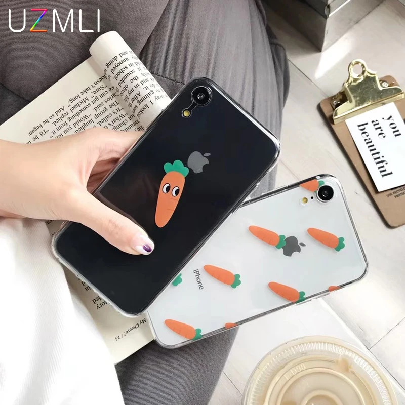 Прозрачный мягкий чехол для телефона с изображением моркови фруктов iPhone 12 mini 11 Pro