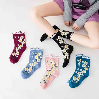 

Socks Woman Floral Socks Warm Lady Cotton Material Stovepipe Sock Happy Harajuku Art Kawaii Socks Women calcetines mujer