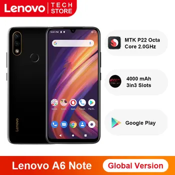 

Global Version Lenovo A6 Note Smartphone 3GB 32GB MTK P22 Octa Core 6.09'' inch Fingerprint 4000 mAh Dual Back Cams 19.5:9