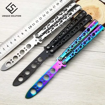 

New rainbow color 3Cr13Mov stainless steel knife butterfly training knife outdoor knife competition knife blunt tool no blade