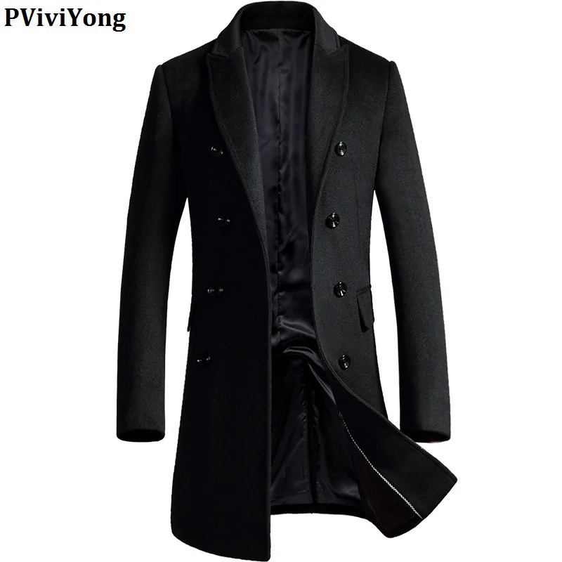 PViviYong Новое поступление зимнее шерстяное пальто высокого качества для мужчин, двубортный тонкий пиджак для мужчин плюс-размер M-3XL 1721