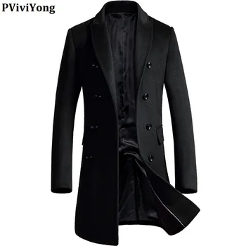 

PViviYong 2019 new arrival winter high quality wool coat men，double-breasted thicked slim jacket men plus-size M-3XL 1721