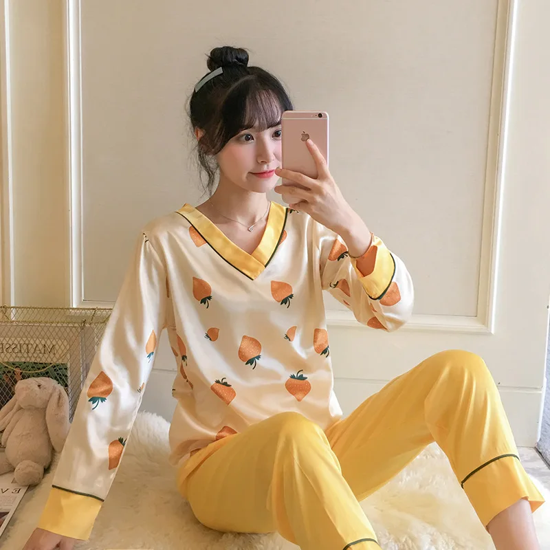 

M-XXL Code Set 2019 New Products Imitated Silk Fabric Girl'S Autumn Korean-style Cute Casual Long Sleeve