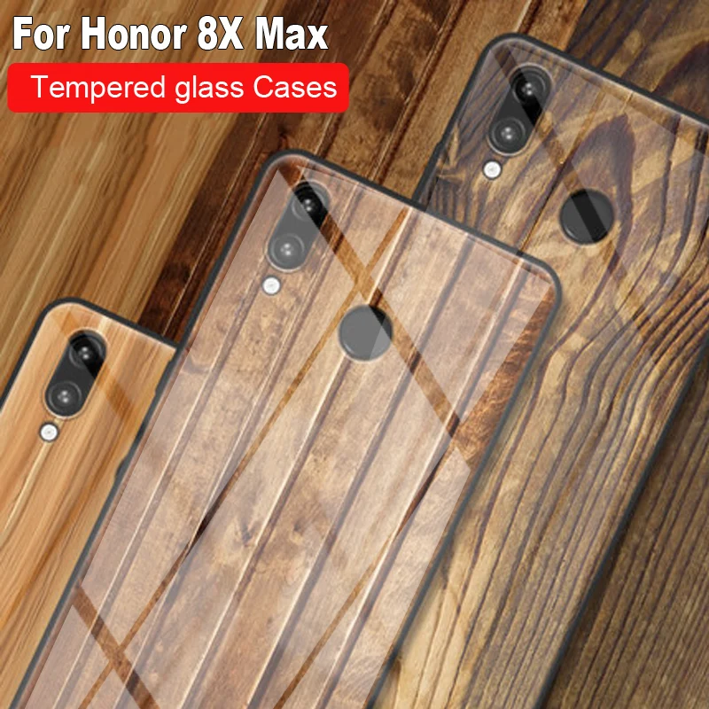 Чехол для телефона из закаленного стекла с рисунком древесины для huawei Honor 8X Max, черный мраморный узор, защитные чехлы HonorMax