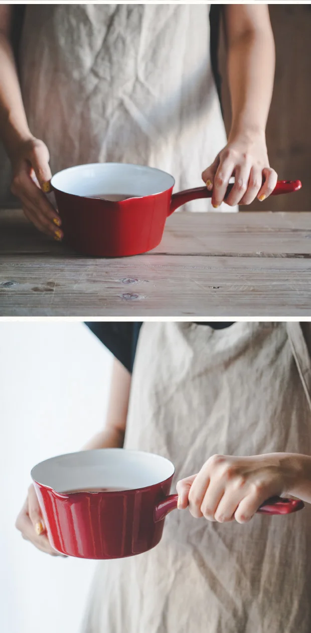 Японская Одноручная утолщенная эмалированная молочная кастрюля для соуса Лапша для завтрака детская плита варенья сковорода электромагнитная печь газовая общая