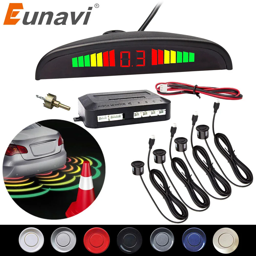 Eunavi 1set Auto Parktronic Led Parking Sensor Kit  4 6 8 Sensors For All Cars Reverse Assistance Backup Radar Monitor System