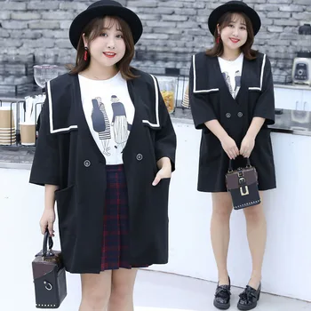

Black Long Coat plus size women clothing weight 100kg lady girl Preppy Style Turn-down Collar Single Breasted coat fashion 2020