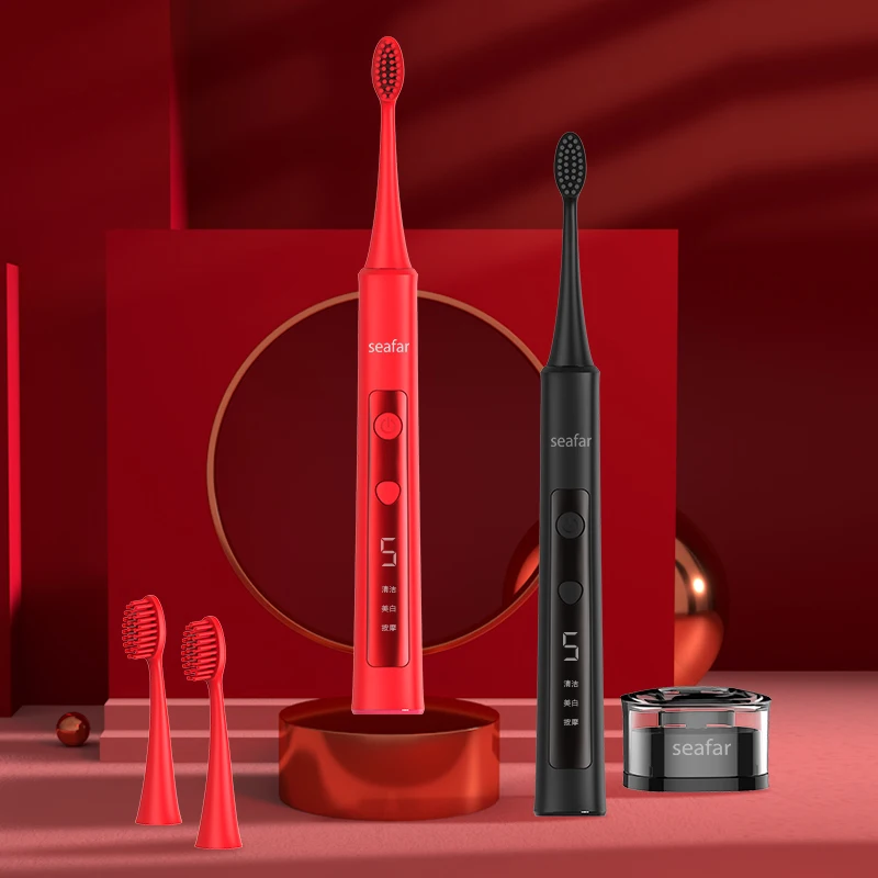 

Sonic electric Toothbrush Wave Rechargeable Smart Tooth brush Head Replaceable Whitening Healthy Best Gift with Travel case