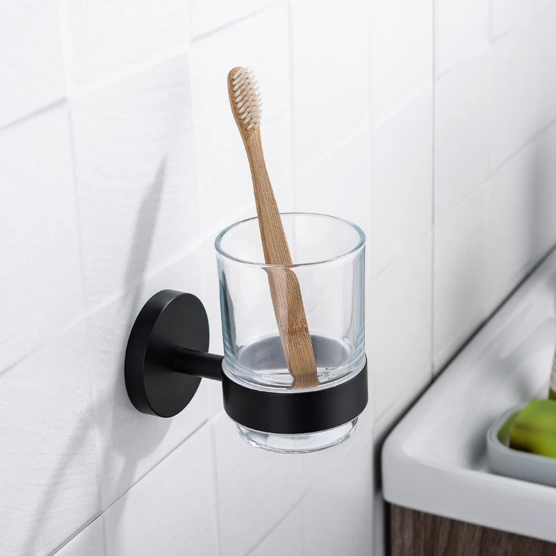 Black Toothbrusher Holder Glass Cup Elegant Hotel Home Bathroom Accessories