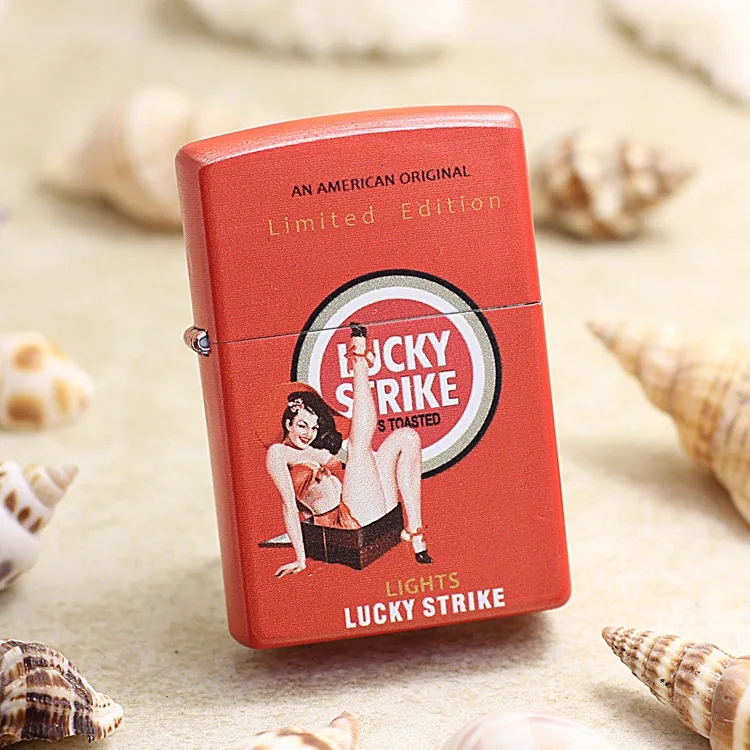 

Genuine Zippo oil lighter copper windproof LUCKY STRIKE red paint cigarette Kerosene lighters Gift With anti-counterfeiting code