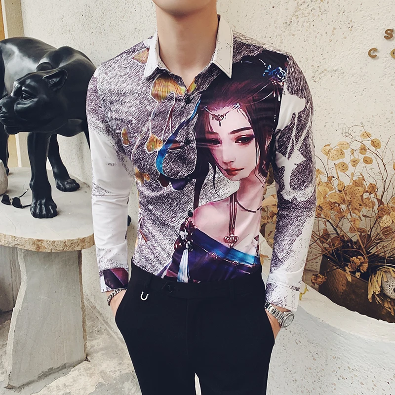 Премиум Мужская одежда Camisa Homem красные брендовые модные рубашки с длинными рукавами и принтом для девочек мужские повседневные рубашки для работы M-3XL