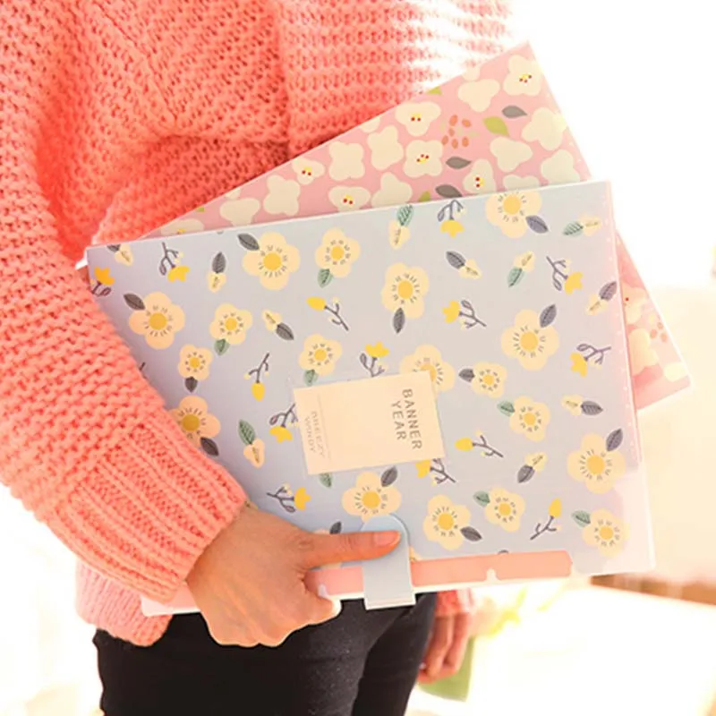 

School Office Stationery Floral A4 Size 5 Pocket File Folder Expanding Wallet Document Bag Filing Products Gift for Women Girl