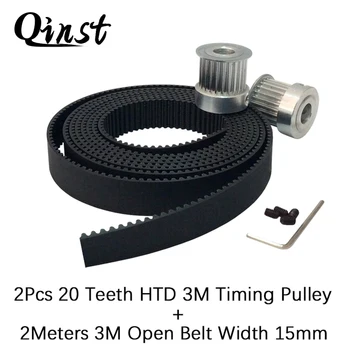 

Qinst 2Pcs 20 Teeth HTD 3M Timing Pulley & 2Meters 3M Open Ended Polyurethane PU Timing Belt Width 15mm for CNC Machines