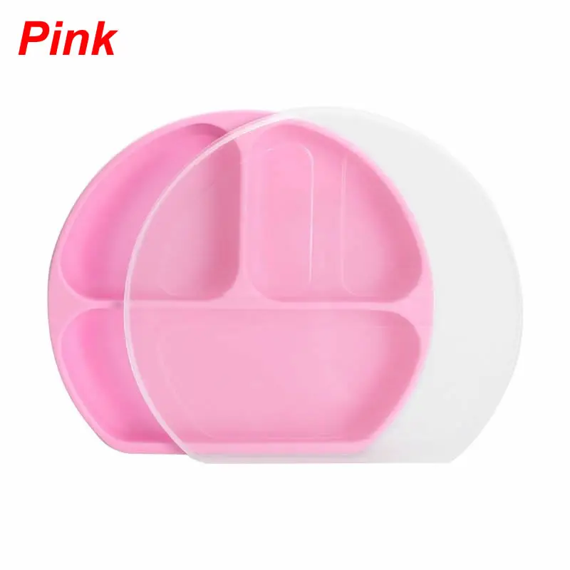 Pink Еда Класс силиконовая тарелка для малыша розовый разделены всасывания база блюдо с крышкой - Цвет: Pink