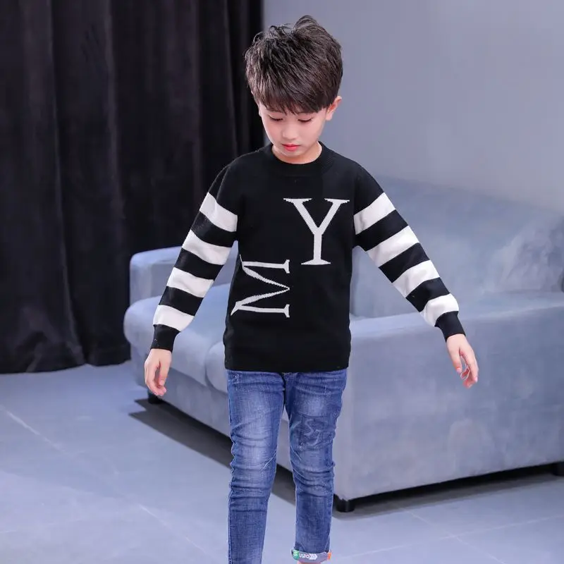 

Wool Blended Big Boy Sweater BOY'S Autumn And Winter New Style Lettered Childrenswear Kids Winter Base Shirt Winter Sweater