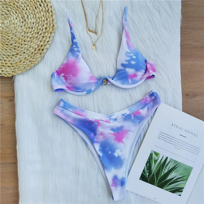 2020 Sexy Bikinis Swimsuit Women Bandage Printing Swimwear Underwire Bikini Set Tie-dye Gradient Bathing Suits Summer Beach Wear