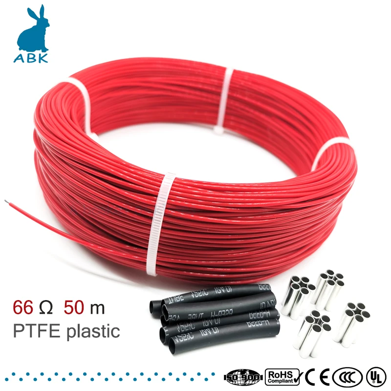 50 метров 66 Ом 6k PTFE огнестойкий углеволоконный нагревательный кабель провод DIY